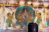The great Chola temples of Tamil Nadu - The Brihadishwara Temple of Thanjavur. Linga with Nayaka painting on the inside wall of the cloister.